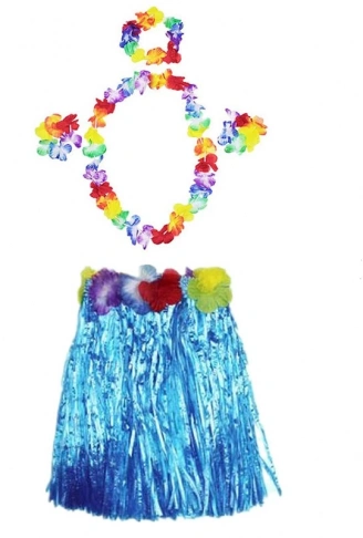 Luau Aloha Hawaii Partisi  Etek Taç ve Bileklik Seti Mavi (4940)