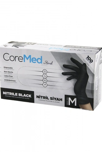 M BEDEN SİYAH PUDRASIZ NİTRİL MUAYENE ELDİVENİ  100LÜ (4940)