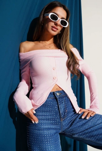 Madonna Yaka Düğmeli Bluz pembe t4329
