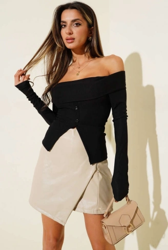 Madonna Yaka Düğmeli Bluz siyah t4329