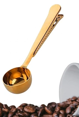 Mandallı Kahve Ölçü Kaşığı Gold Çok Fonksiyonlu Paslanmaz Çelik Kaşık (4940)