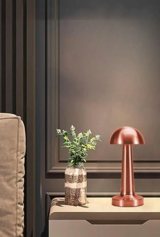 Mantar Model Bronz Renk Şarjlı Dokunmatik 3 Renkli LED Masa Lambası (4940)