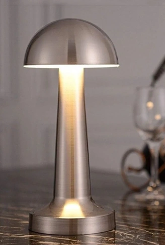 Mantar Model Silver Renk Şarjlı Dokunmatik 3 Renkli LED Masa Lambası (4940)