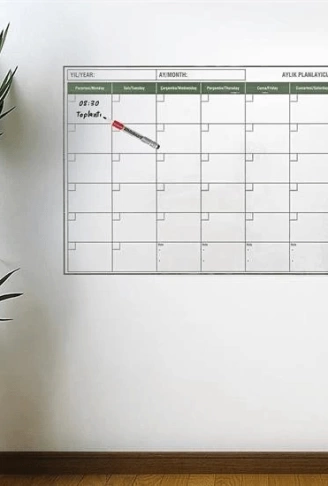 Manyetik Yapışkanlı Bir Aylık Program Planlayıcı Takvim 85x56 Cm ( Lisinya )