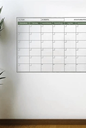 Manyetik Yapışkanlı Bir Aylık Program Planlayıcı Takvim 85x56 Cm ( Lisinya )
