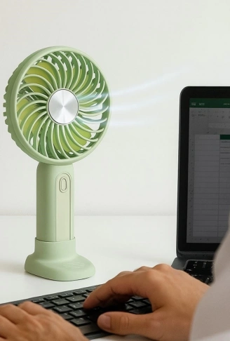 Masa Üstü Standlı USB ile Şarj Olabilen 3 Ayarlı Fan Modlu Çanta Tipi El Fanı (4940)