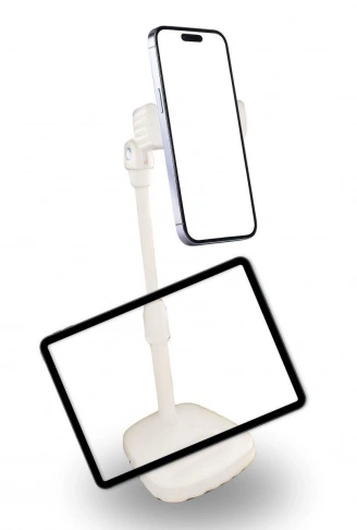 Masa Üstü Tablet ve Telefon Tutucu Plastik Aparat Beyaz Telefon Standı (4940)