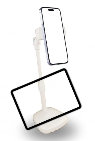 Masa Üstü Tablet ve Telefon Tutucu Plastik Aparat Beyaz Telefon Standı (4940)
