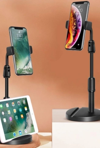 Masa Üstü Tablet ve Telefon Tutucu Plastik Aparat Siyah Telefon Standı (4940)