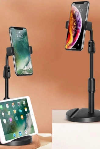 Masa Üstü Tablet ve Telefon Tutucu Plastik Aparat Siyah Telefon Standı (4940)