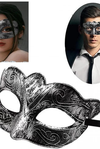 Maskeli Balo Antik Gri Gümüş Eskitilmiş Maske Balo Venedik (4940)