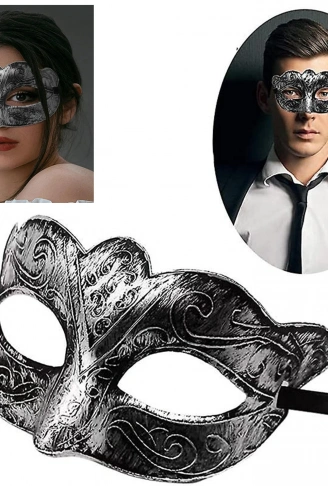 Maskeli Balo Antik Gri Gümüş Eskitilmiş Maske Balo Venedik (4940)