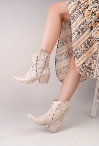 Matin Bej Cilt Topuklu Bot