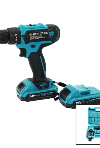 MAVİ 1250 RPM BN-5 F-136 CORDLESS DRILL FULL ŞARJLI=24V=5.0Ah - 2 BATARYA MATKAP SETİ ÇANTALI (4940)