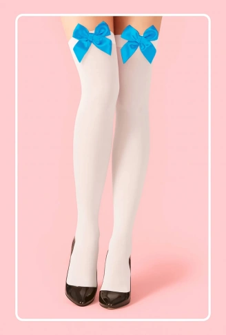 Mavi Fiyonklu Beyaz Jartiyer Çorabı TM1381