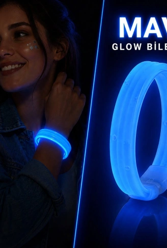 Mavi Kalın Glow Bileklik – Kırılarak Yanan Parti ve Festival Bilekliği (4940)