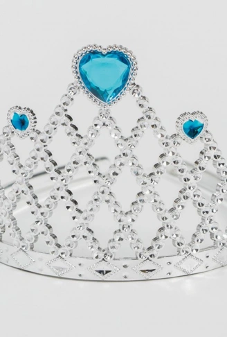 Mavi Kalpli Gümüş Renk Kraliçe Tacı Prenses Tacı (4940)