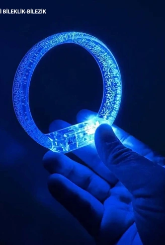 Mavi Led Işıklı Baskı Yapılabilen Pilli Bileklik Bilezik 1,5 cm Genişlik (4940)