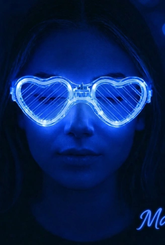 Mavi LED Işıklı Kalp Gözlük – 3 Modlu Parti - Glow Gözlüğü (4940)