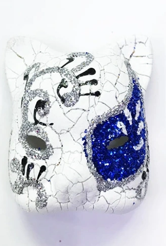 Mavi Renk İşlemeli Seramik Malzemeden İmal Venedik Kedi Model Magnet (4940)