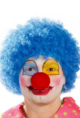 Mavi Renk Kıvırcık Afro Bonus Peruk Takma Saç ve Kırmızı Burun Seti (4940)