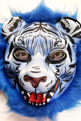 Mavi Saçlı Kaplan Maskesi Kurt Maskesi Mega Peluş 27 No (4940)