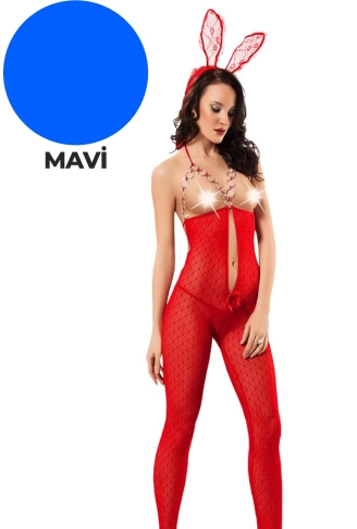 Mavi Zincirli Dantel Vücut Çorabı 1009