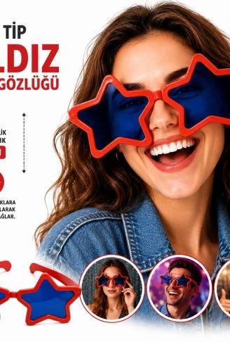 Mega Tip Yıldız Parti Gözlüğü Kırmızı Renk (4940)