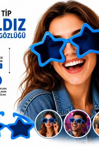Mega Tip Yıldız Parti Gözlüğü Mavi Renk (4940)