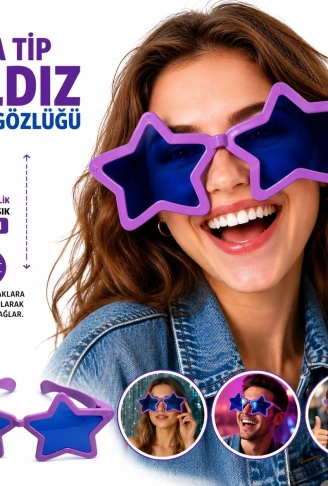 Mega Tip Yıldız Parti Gözlüğü Mor Renk (4940)