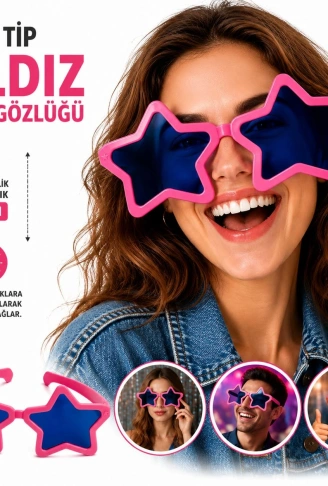 Mega Tip Yıldız Parti Gözlüğü Pembe Renk (4940)
