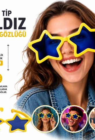 Mega Tip Yıldız Parti Gözlüğü Sarı Renk (4940)