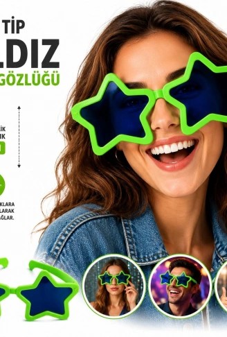 Mega Tip Yıldız Parti Gözlüğü Yeşil Renk (4940)