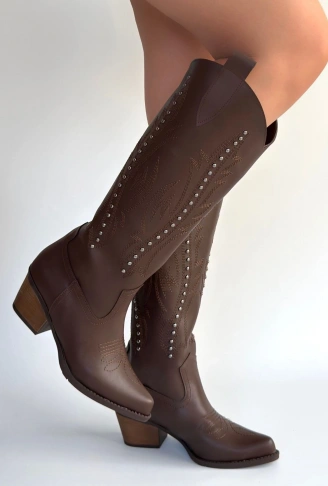 Meof Acı Kahve Cilt Topuklu Çizme