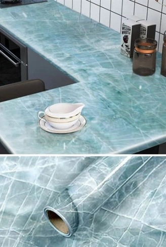 Mermer Desenli Masa Tezgah Mutfak Su Geçirmez Yapışkanlı Folyo Sticker Mavi 5x0,6m (4940)