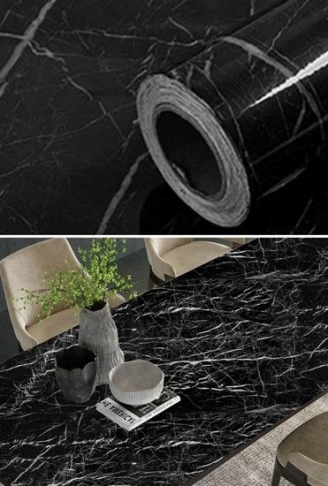 Mermer Desenli Masa Tezgah Mutfak Su Geçirmez Yapışkanlı Folyo Sticker Siyah 5x0,6m (4940)