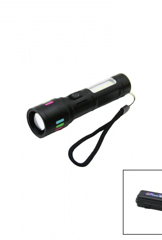 METAL GÖVDE 2IN1=ZOOM - RGB 9 LED EL FENERİ USB ŞARJLI MİNİ PLS.KUTULU (4940)