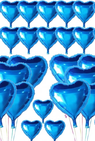 Metalize Parlak Mavi Kalp Şekilli Uçan Balon Folyo 18 inç 45 cm 25 Adet (4940)