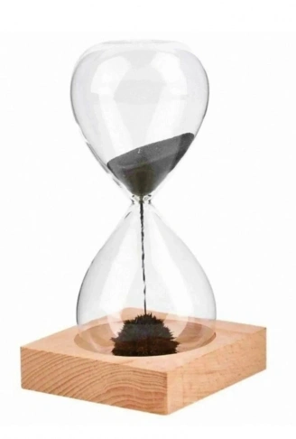 Mıknatıslı Cam Kum Saati – Dekoratif Metal Tabanlı, Manyetik Kum Akışlı Masaüstü Zaman Ölçer (4940)