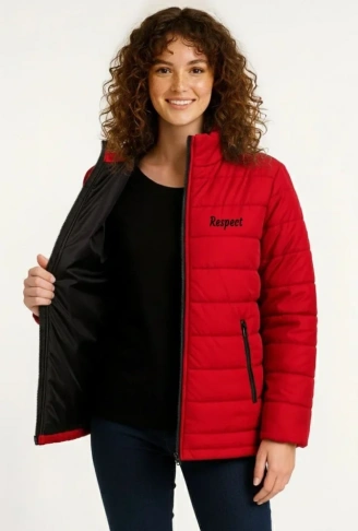 Mikro Su İtici Kapitone Baskılı Astarlı Fermuarlı Bomber Mont - Kırmızı