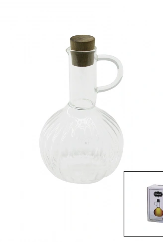 MİNİ CAM YAĞDANLIK ÇİZGİLİ DESEN 300ML AHŞAP BAMBU MANTAR TIPA (4940)