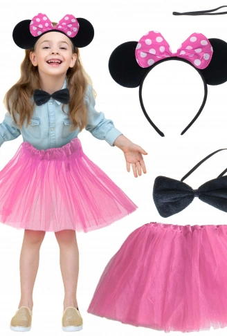 Minnie Kostüm Seti (Pembe Tütü Etek + Pembe Taç + Papyon + Kuyruk) (4940)