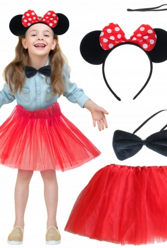 Minnie Mouse Kostüm Seti Etek Taç Kuyruk Papyon Gösteri Seti (4940)