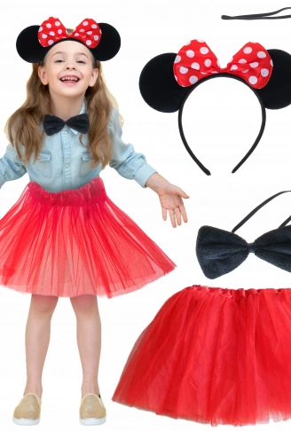 Minnie Mouse Kostüm Seti Etek Taç Kuyruk Papyon Gösteri Seti (4940)