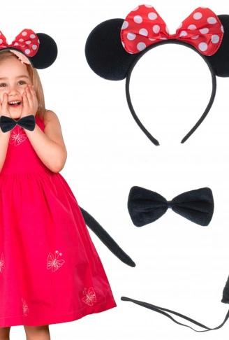 Minnie Mouse Kostüm Seti Taç Kuyruk Papyon Gösteri Seti (4940)