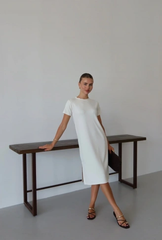 Modal yırtmaçlı elbise beyaz pt