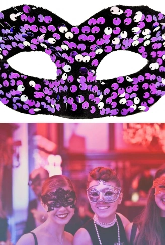 Mor Renk Arkadan Lastikli Pul Payet İşlemeli Balo After Parti Maskesi (4940)