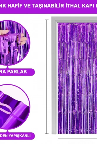 Mor Renk Ekstra Metalize Parlak Saçaklı Arka Fon Perde İthal A Kalite 1x2 Metre (4940)