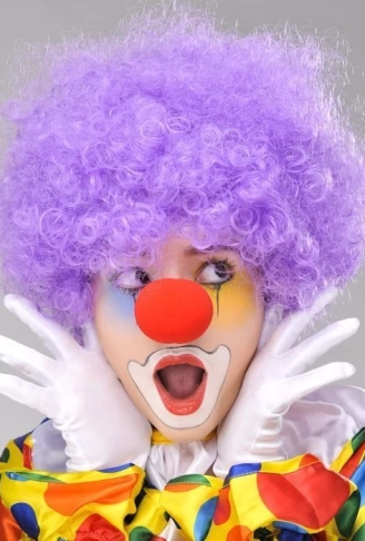 Mor Renk Kıvırcık Afro Bonus Peruk Takma Saç ve Kırmızı Burun Seti