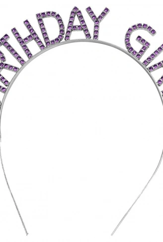 Mor Renk Kristal Taşlı Parlak Birthday Girl Yazılı Taç 16x17 cm (4940)